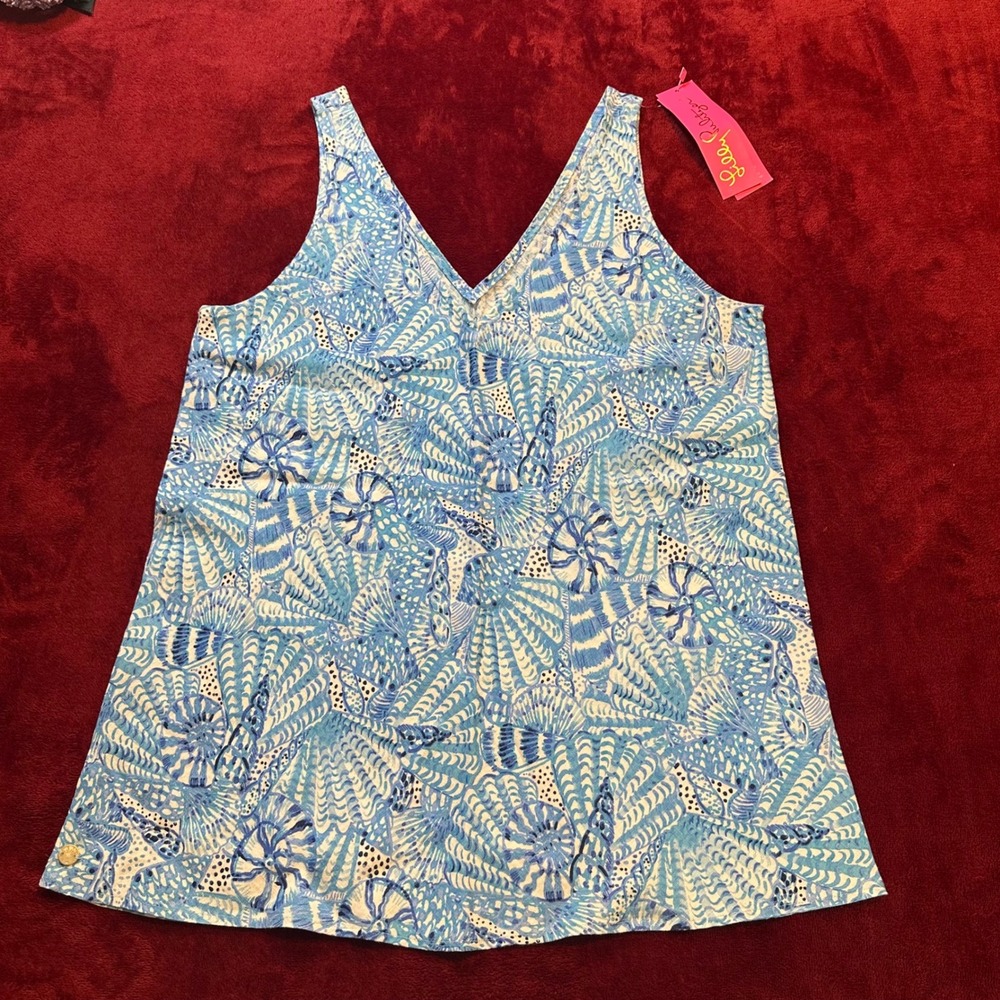 Lilly Pulitzer Florin Sleeveless Linen Top Amalfi Blue By The Seashore XS NEW